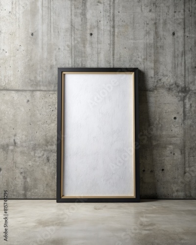 Blank picture frame mockup on concrete wall.