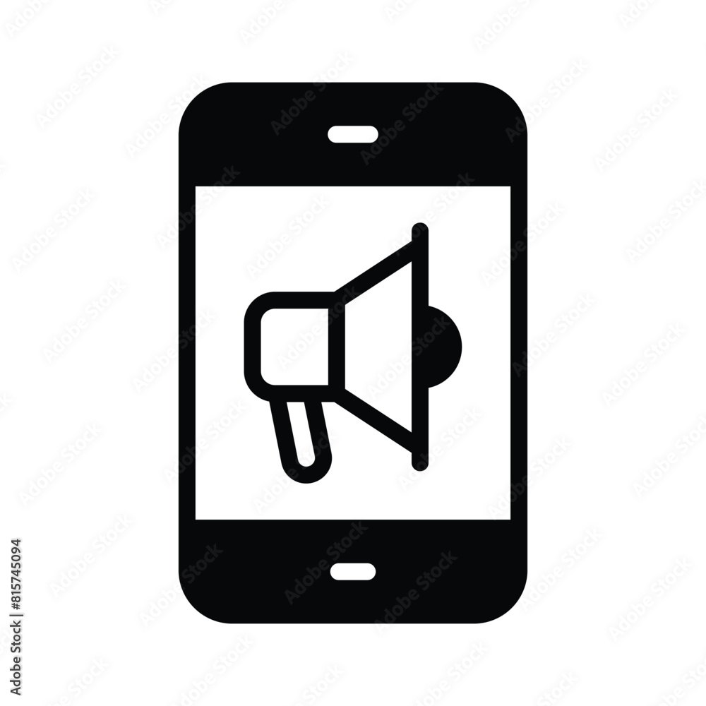 Megaphone inside mobile showing concept icon of mobile marketing