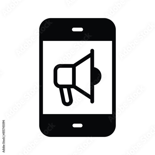 Megaphone inside mobile showing concept icon of mobile marketing