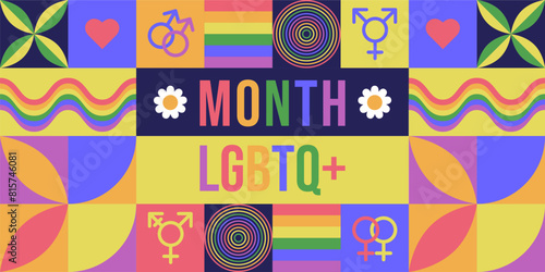 LGBTQ Pride Month Geometric mosaic holiday banner