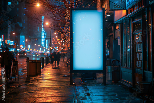 Blank White Advertising Banner at Night