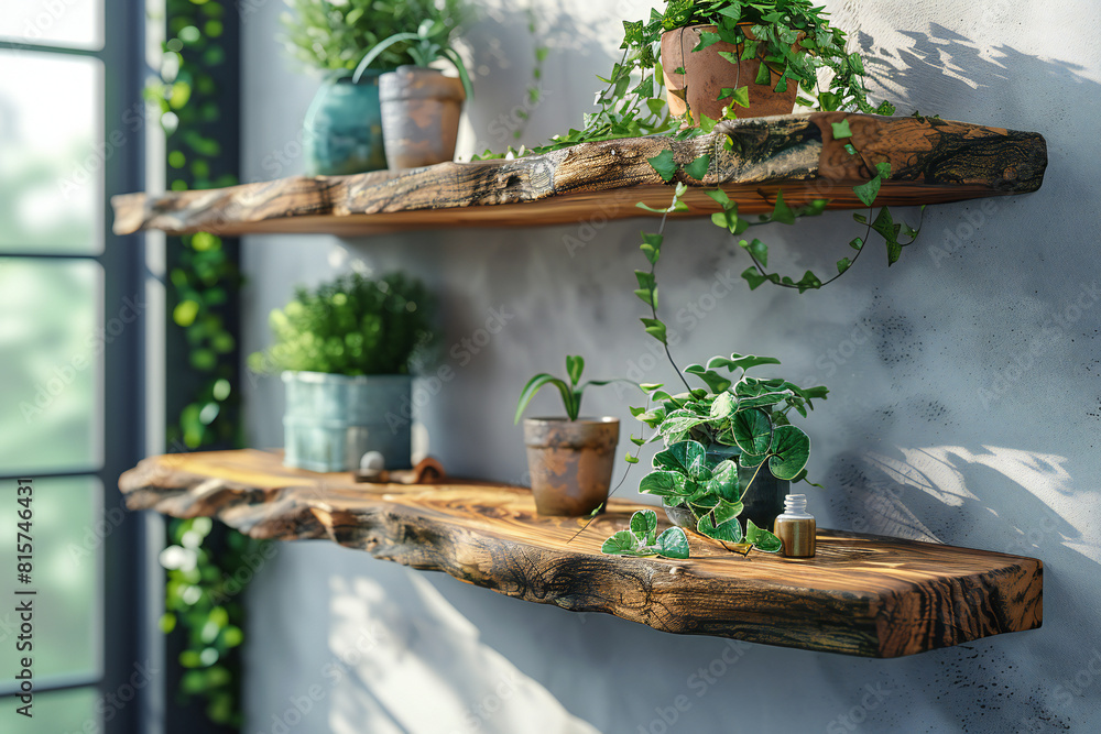 Raw Edge Shelves with House Plants Raw Edge Shelves with House Plants
