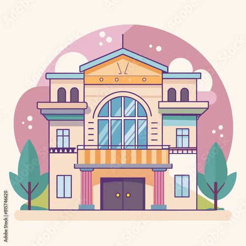 Minimalist theater building, crafted in an adorable doodle style, Generative AI