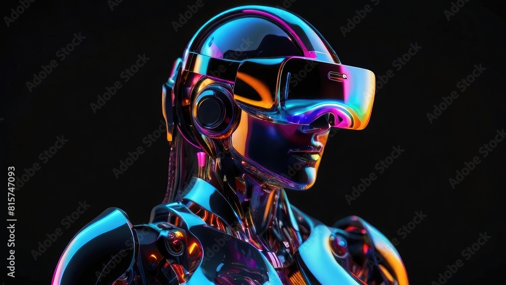 Humanoid robot with metaverse technology concept.Augmented reality, science, future technology, robots and people concept. VR