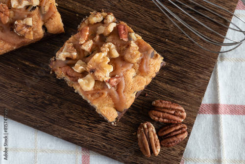 Homemade brookies brownie and cookie cake with walnuts
