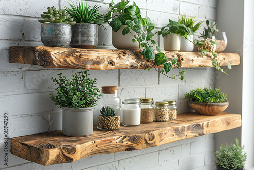 Cozy Home Decor: Wooden Shelves and House Plants