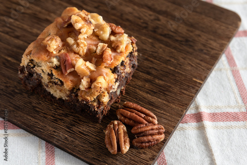 Homemade brookies brownie and cookie cake with walnuts