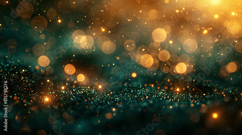 Gold Bokeh on Emerald Green Background