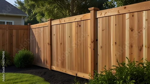 Tall cedar privacy fence enveloping the backyard Generative AI 