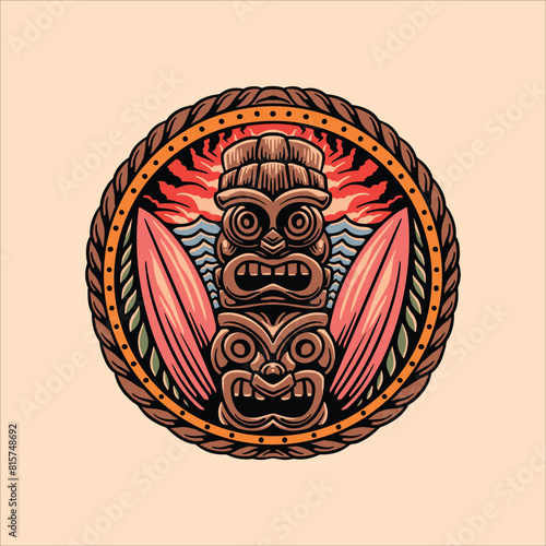 tiki surfing illustration vector design
