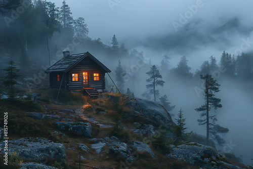 Secluded House in the Mountains with Fog