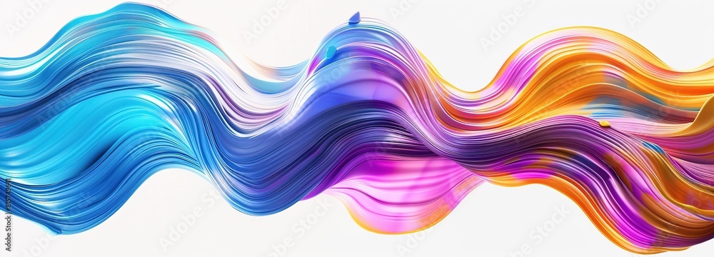 Fototapeta premium Colorful waves of paint flowing in an artistic pattern isolated on white background.