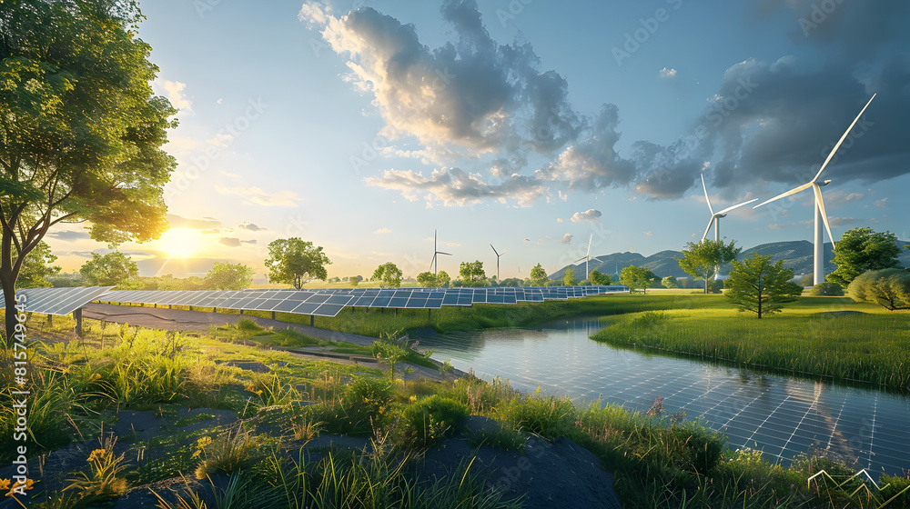 Fototapeta premium Sustainable Green Energy Research Campus with Renewable Power Infrastructure