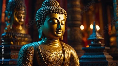 La Majest   d une Statue de Bouddha en Or dans un temple d asie Bouddhiste.