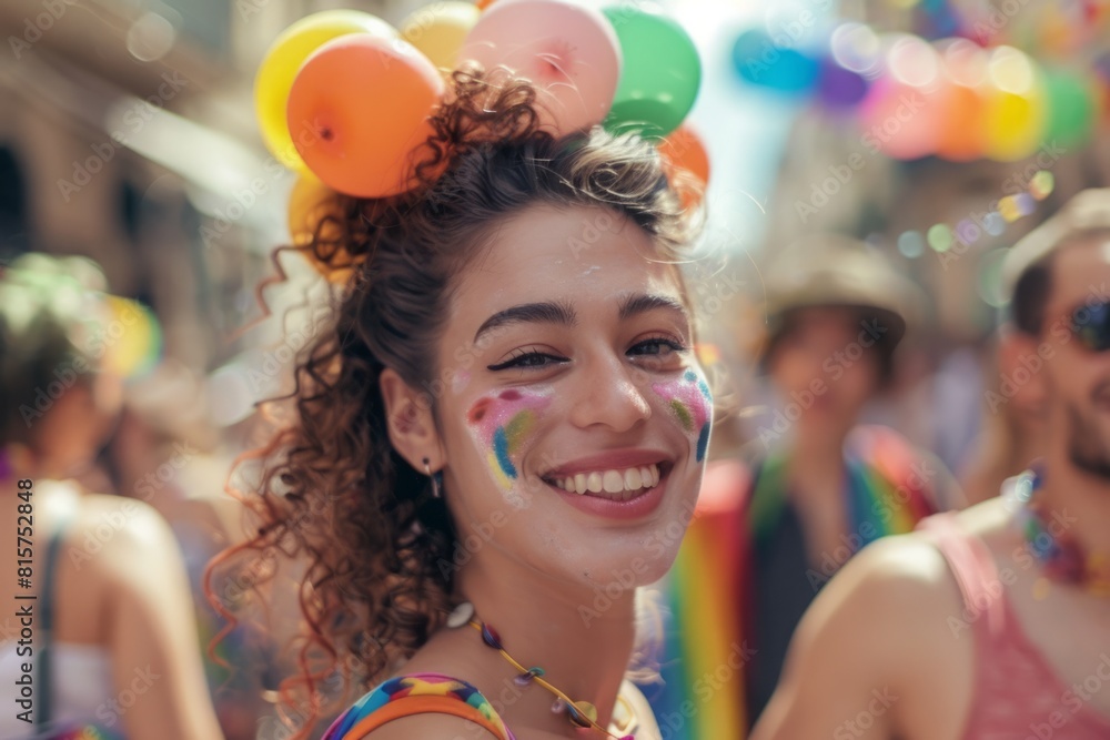 As the parade route unfolded, the lesbian woman reveled in the moment, her smiling portrait a symbol of unapologetic celebration and unwavering pride As the parade route unfolded, the lesbian woman reveled in the moment, her smiling portrait a symbol of unapologetic celebration and unwavering pride