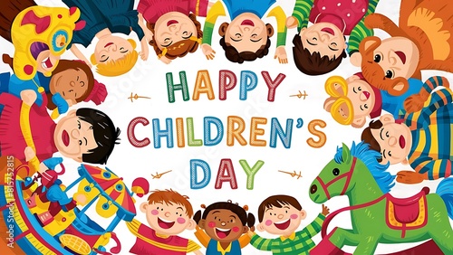 Playful Wishes: Happy Children's Day Illustration	