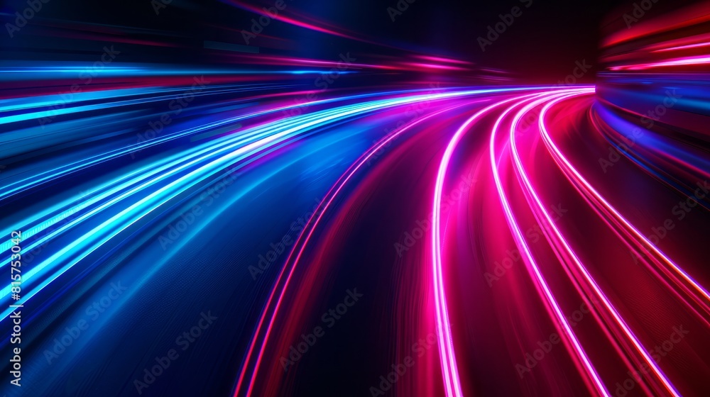 Neon red and blue speed lines. Speed ​​of acceleration and movement. Light trails, motion blur effect. Night illumination in blue and red Neon red and blue speed lines. Speed ​​of acceleration and movement. Light trails, motion blur effect. Night illumination in blue and red