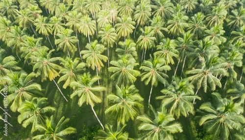 high angle coconut tree plantation on a tropical island