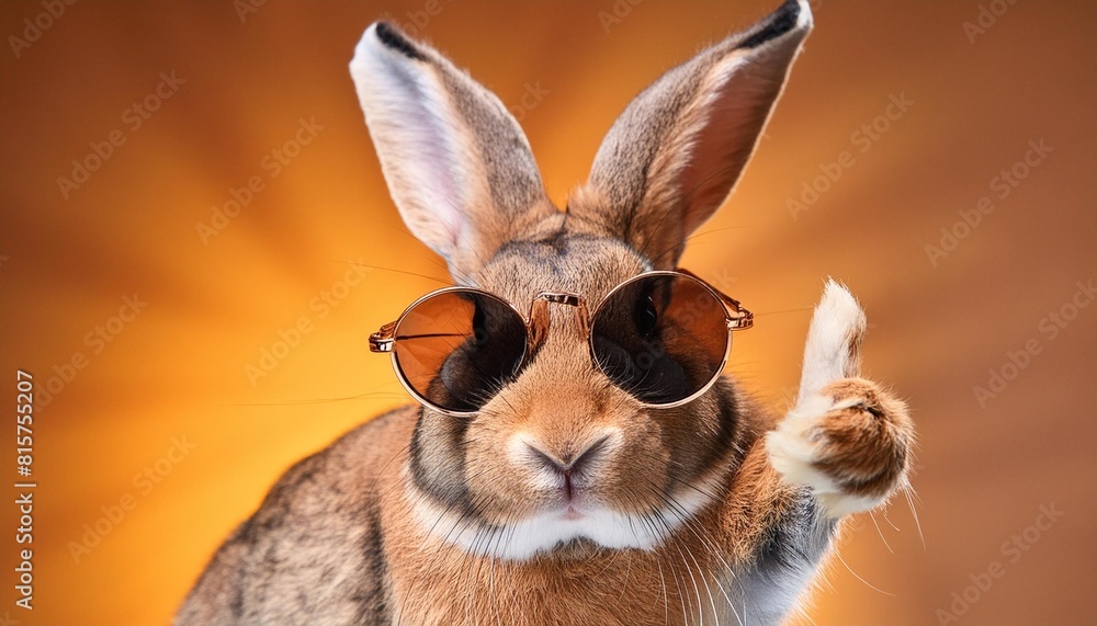 funny easter animal pet easter bunny rabbit with sunglasses giving thumb up isolated on orange background