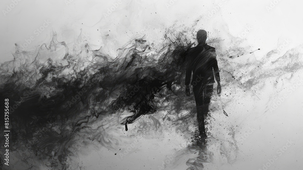 Fototapeta premium AI-generated image. A person walking through a dark place.