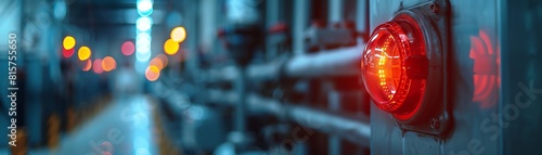 red warning light on a factory alarm system side view focusing on urgent alert robotic tone Monochromatic Color Scheme