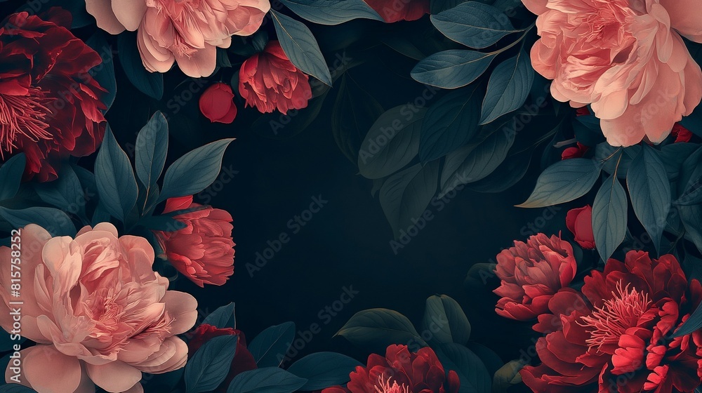 Fototapeta premium Beautiful dark vintage peony flower background