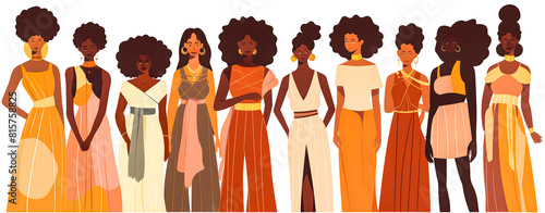 Minimalist illustration of African american women. Diverse group of girls.