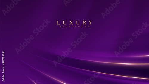Elegant Purple Luxury Silk Background with Gold Light Effects Decorations. Vector Illustration.