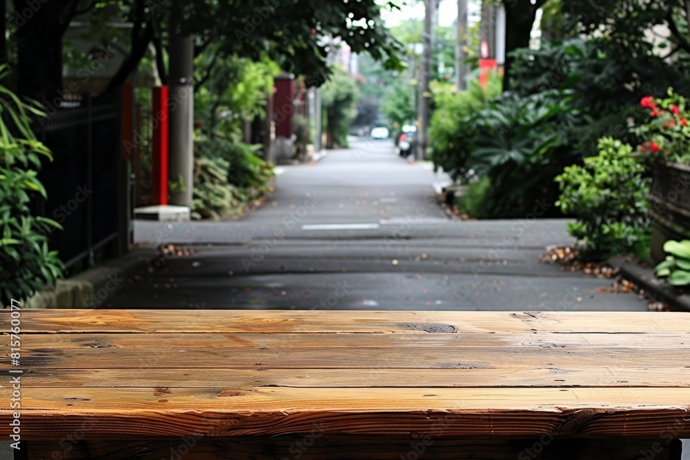 Obraz premium Wooden Table on City Street. Generative AI