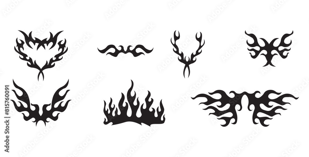 Black fire flames, design elements. Tribal style for tattoo, vehicle decoration or another design Black fire flames, design elements. Tribal style for tattoo, vehicle decoration or another design