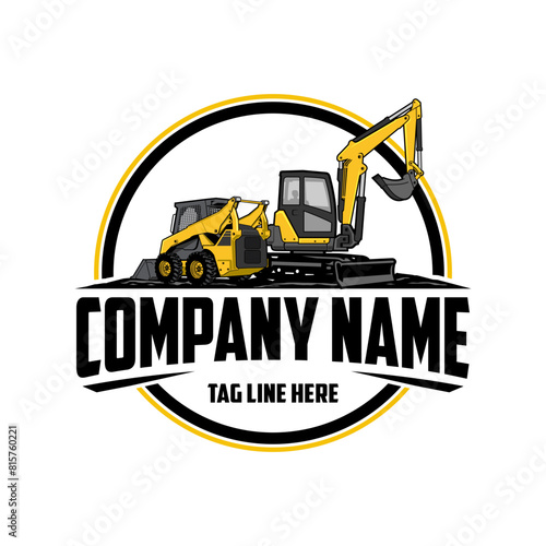 mini excavator,  Skid steer loader company  logo vector image