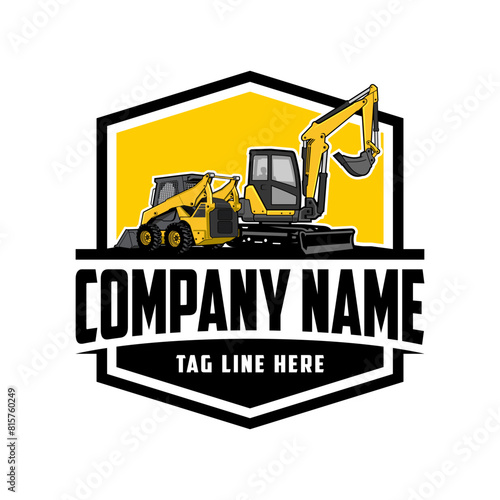 mini excavator,  Skid steer loader company  logo vector image