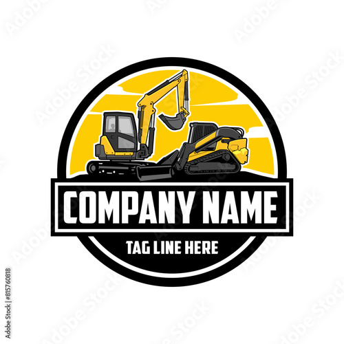 mini excavator   Skid steer loader company  logo vector image