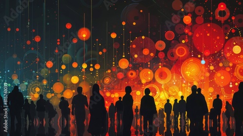 crowd of people walking through a city at night