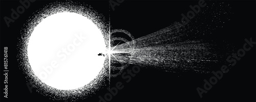 Sun explosion . Solar  x flare . Big eruption of plasma with magnetic loops . Exploding star in space. Solar flash of radiation on sun surface . Noise texture 