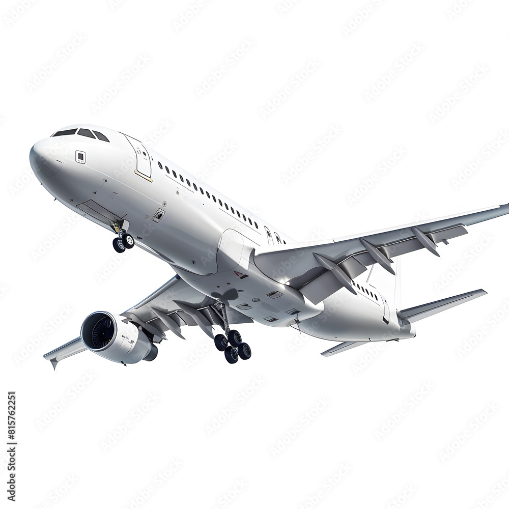 White Passenger airplane. Jet plane flying isolated on white background White Passenger airplane. Jet plane flying isolated on white background