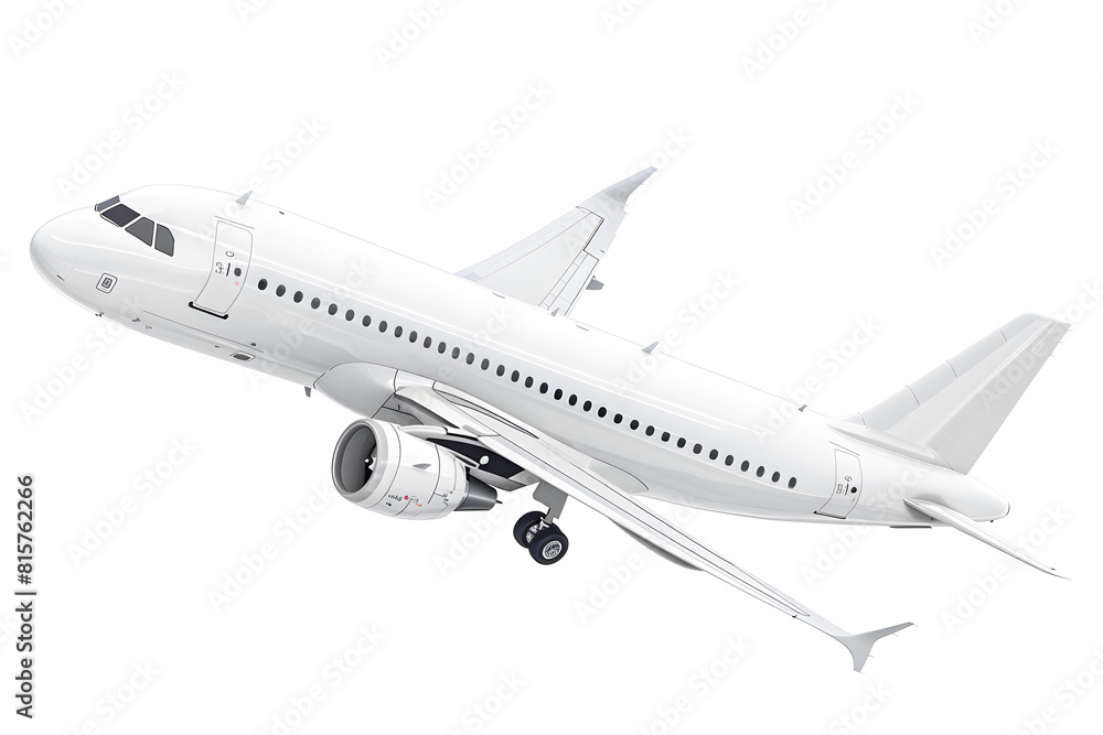 White Passenger airplane. Jet plane flying isolated on white background