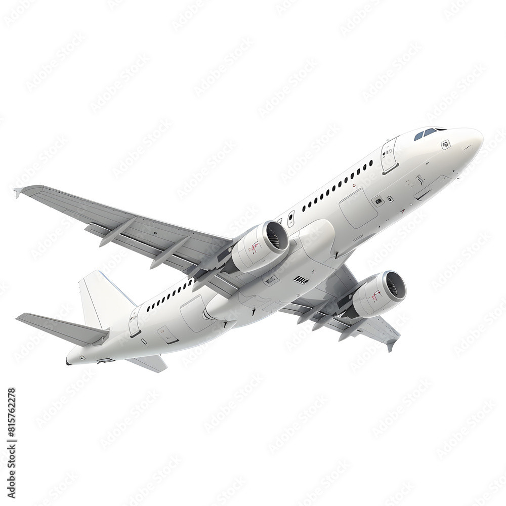 Obraz premium White Passenger airplane. Jet plane flying isolated on white background
