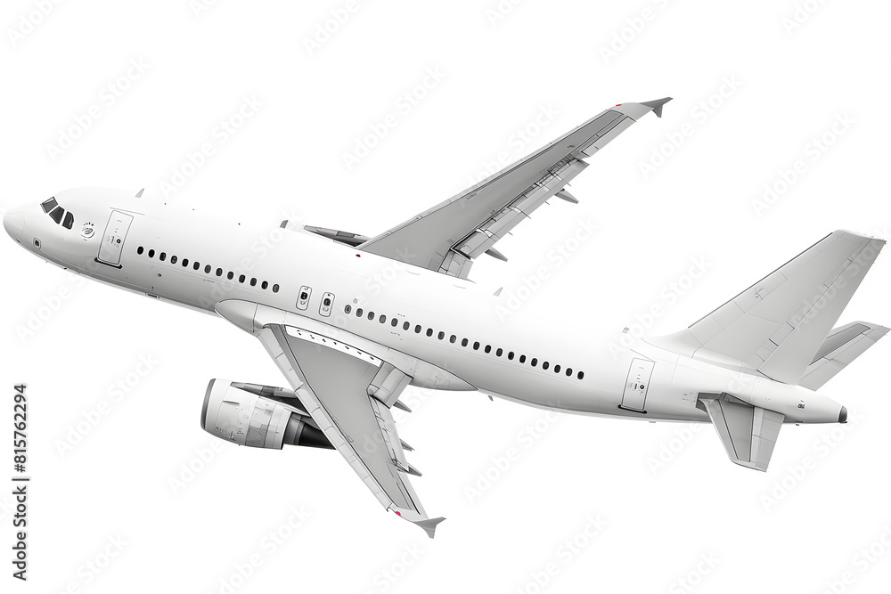 Fototapeta premium White Passenger airplane. Jet plane flying isolated on white background