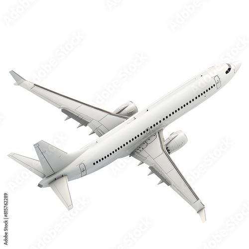 White Passenger airplane. Jet plane flying isolated on white background