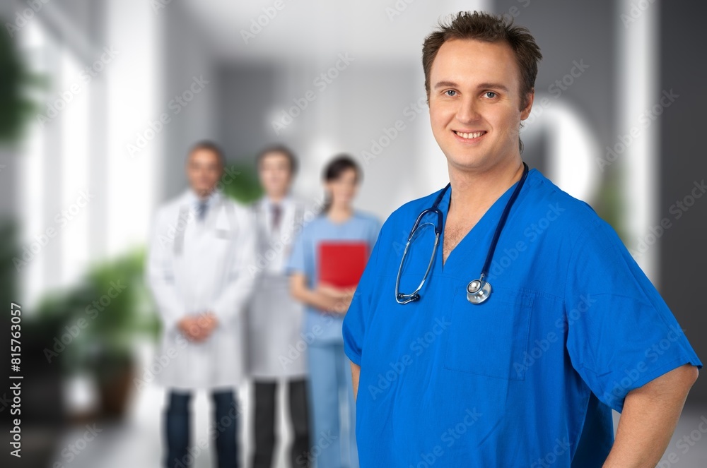 Happy doctor for healthcare services management Happy doctor for healthcare services management