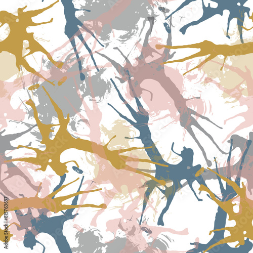Abstract seamless pattern with different elements. Chaotic vector texture with ink shapes.