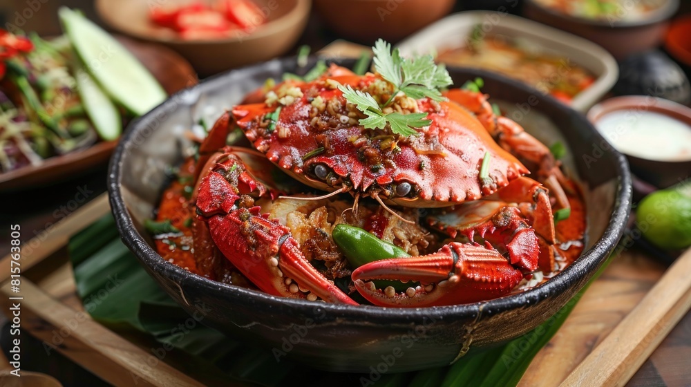 Delicious Crab in Padang sauce or Padang crab is an Indonesian seafood dish of crab served in hot and spicy Padang sauce. Delicious Crab in Padang sauce or Padang crab is an Indonesian seafood dish of crab served in hot and spicy Padang sauce.