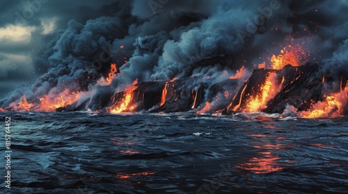 Molten lava erupting from the ocean, creating a spectacular display of natural forces in action