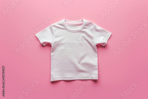 Toddler size white t-shirt isolated pink background. Mock up template for a t-shirt design print. 