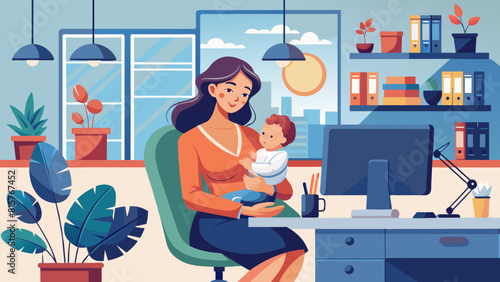 Working Mother Balancing Childcare and Remote Job in Home Office