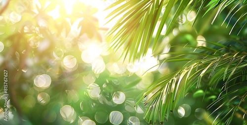 Blurred tropical background with palm leaves and sunlight  c
