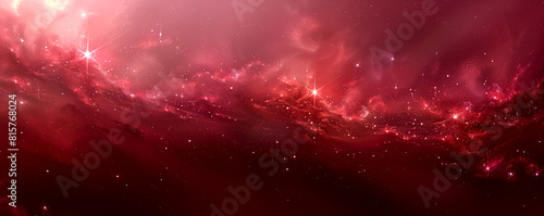 A red background with stars and a galaxy