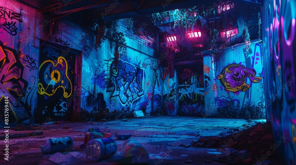 Graffiti art of a dystopian society influenced by climate change, with ...