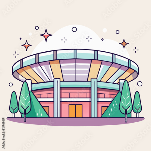 Minimalist arena building, crafted in an adorable doodle style, Generative AI